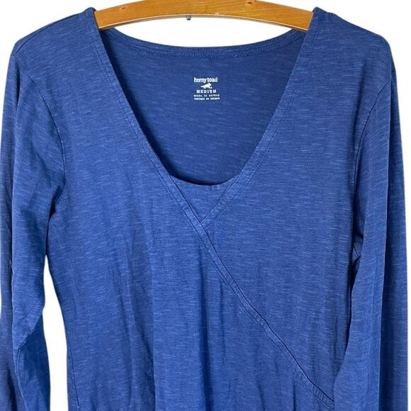 Horny Toad Women’s Medium Oblique V Neck Dress Blue Long Sleeve - Picture 2 of 8